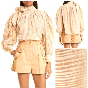 Ulla Johnson Womens 8 Medium Petra‎ 100% Cotton Tie Neck Gauze Striped Balloon